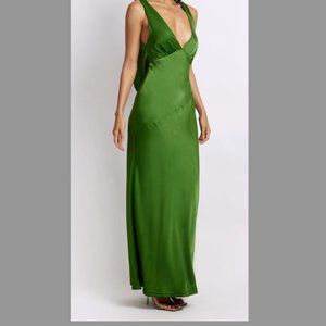 NADIA Maxi Satin Dress With Back Cowl - Emerald